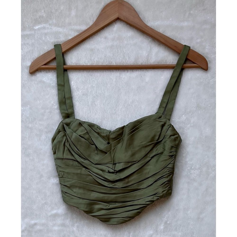 NWT Zara Blogger’s Favorite Green Satin Effect Ruched Draped Corset Top, Size XS - Picture 14 of 16